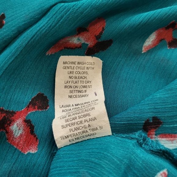 Lily White Flowy Sheer Blue & Black Bird Tank Top Size Large - Picture 8 of 8